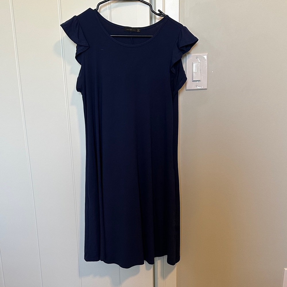 Elegant Navy Blue Ruffle Sleeve Dress